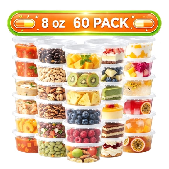 Lamosi 60 Set 8 oz Deli Containers with Lids, Leak-Proof BPA Free Plastic Take Out Bowls, Food Storage Containers