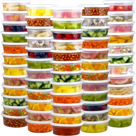 Lamosi 60 Set 8 oz Deli Containers with Lids, Leak-Proof BPA Free Plastic Take Out Bowls, Food Storage Containers