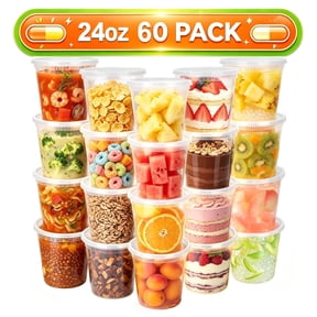 Lamosi 60 Sets 24 oz Deli Containers with Lids, Leak-Proof & BPA Free Airtight Takeout Plastic Food Storage Containers for Soup, Freezer/Microwave/Dishwasher S