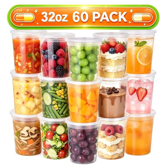 Lamosi 60 Sets 32 oz Plastic Deli Food Containers With Lids, Leak-Proof & BPA Free Airtight Stackable Takeout Plastic Food Storage Containers