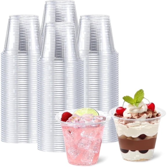 Lamosi Disposable Clear Plastic Cups, 9 oz Crystal Cold Cups, PET Food-Grade Material, 100 Count