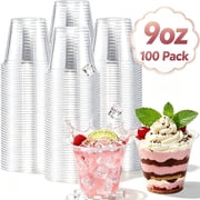 Lamosi Disposable Clear Plastic Cups, 9 oz Crystal Cold Cups, PET Food-Grade Material, 100 Count