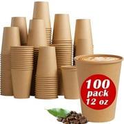 Lamosi Disposable Paper Cups, to Go Hot Cups, 12 oz, Kraft,100 Count