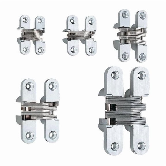 Concealed Hinge, Zinc, Screw on Mounting, 5/8 in Leaf W x 2 3/4 in Leaf H, Satin Chrome