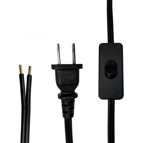 Lamp Cord with Plug and Switch, 6 Feet Black Light Switch Cord, 18 AWG 2 Prong Extension Cord, Lamp Cord Replacement, Stripped Ends Ready for Wiring and Repairing Lights Cable