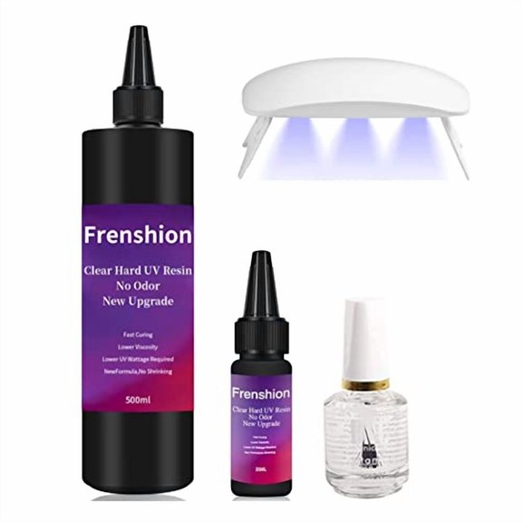 Lamp Included-500ML+30ML Upgrade Clear Odorless Hard UV Resin,No Shrinking, Fast Curing For DIY Home Professional Casting & Coating Handcraft Jewelry Making+ 15ML Finish Shine Oil