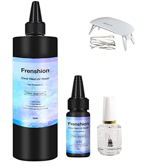 Lamp Included-500g UV Resin+30g-Upgrade I Minute Quick Cure! Hard Type Crystal Clear Epoxy Resin For DIY Handcraft Jewelry Earrings Necklace Bracelet Making Crafting,Casting& Coating +15ML Shine Oil