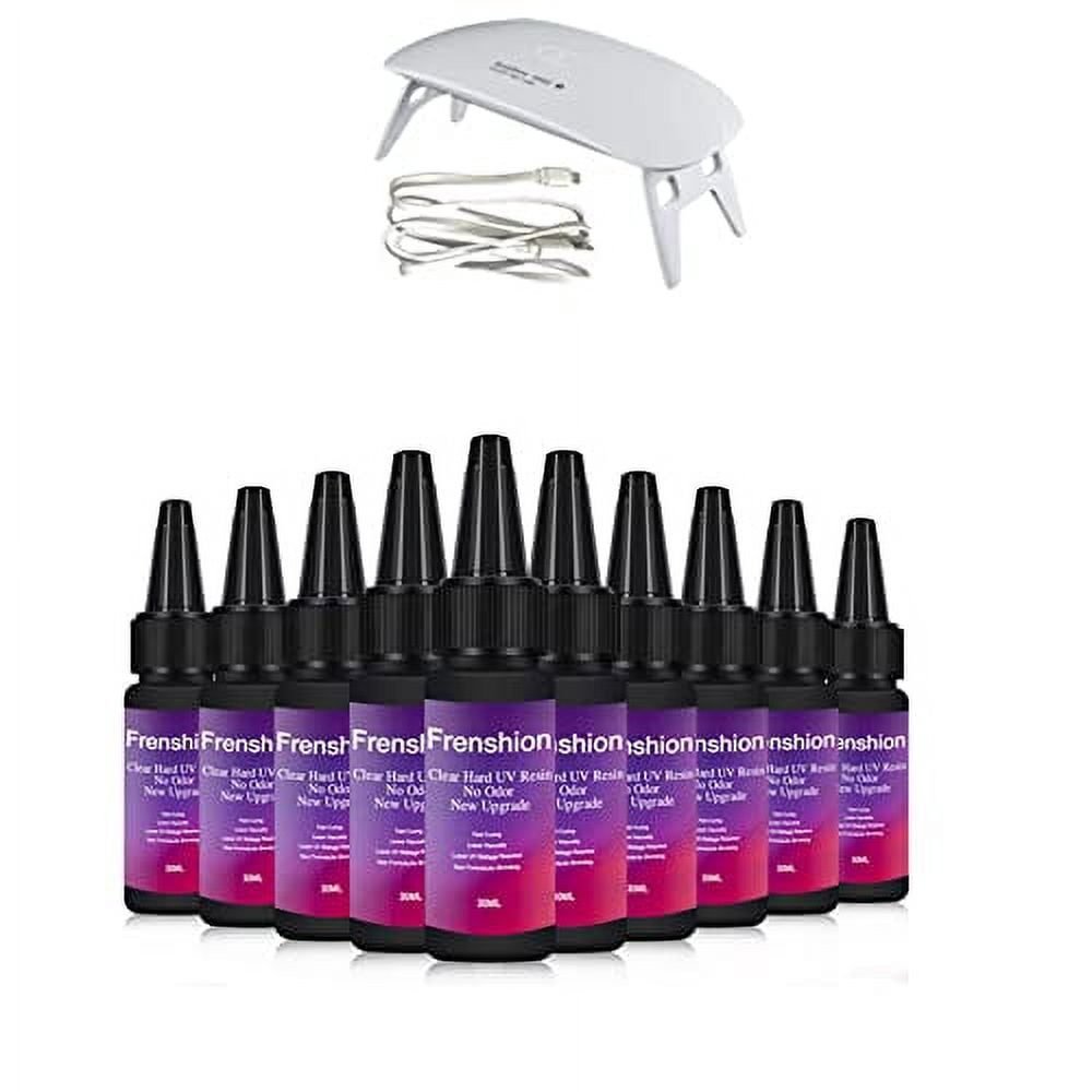 Lamp Included Odorless UV Resin-10X30ML Upgrade I Minute Quick Cure Hard Type Glue Ultraviolet Curing Resin - Crystal Clear Solar Cure Sunlight Activated Resin for Resin Mold, Casting and Coating