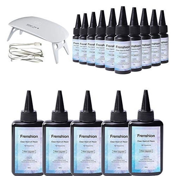 Lamp Included UV Resin -Upgrade I Minute Quick Cure! 5X100ML and 10x30ML Hard Type Crystal Clear Epoxy Resin, UV Glue Ultraviolet Curing, Solar Cure Sunlight Activated Resin Clear Adhesive Glue