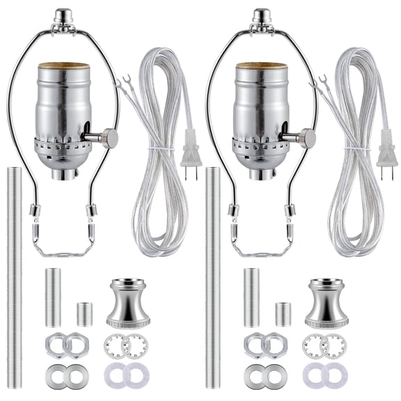 Lamp Making Kit,Make a Lamp or Repair Kit,3-Way Light Socket with Matching Cord and Harp Set, Wiring Kit for Table Floor Lamp,Essential Hardware for DIY Light Design or Repair (Silver, 2)