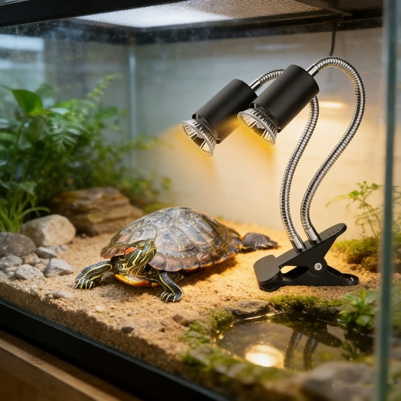Lamp Pet Accessories Double Head Adjustable Timer Reptile Basking Light Heat Lamp For Turtle Lizards Clamp Lamp Calcium Synthesis Heating 2 In 1 Day Night Heat Lamp