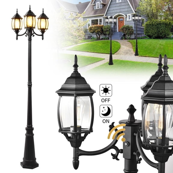 Lamp Posts Outdoor Lighting, 3-Head Lights for Outside, Dusk To Dawn Sensor Street Light For Backyard, Garden, Christmas Lights