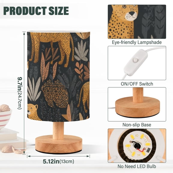 Lamp Printed Gifts Table Lamp USB Bedside Desk Nightstand Lamp Wood Base for Bedroom Living Room Office Desk College Dorm Cheetahs and Jungle Foliage Pattern