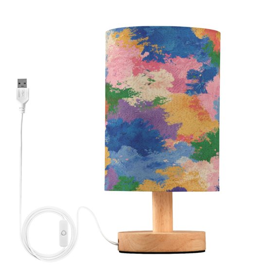 Lamp Printed Gifts Table Lamp USB Bedside Desk Nightstand Lamp Wood Base for Bedroom Living Room Office Desk College Dorm Colorful Splashes and Brushstrokes