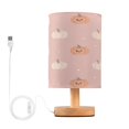 thumbnail image 1 of Lamp Printed Gifts Table Lamp USB Bedside Desk Nightstand Lamp Wood Base for Bedroom Living Room Office Desk College Dorm Pink Cartoon Ghosts and Pumpkins, 1 of 7