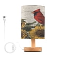 thumbnail image 1 of Lamp Printed Gifts Table Lamp USB Bedside Desk Nightstand Lamp Wood Base for Bedroom Living Room Office Desk College Dorm Red Bird Sitting on Sunflower, 1 of 7
