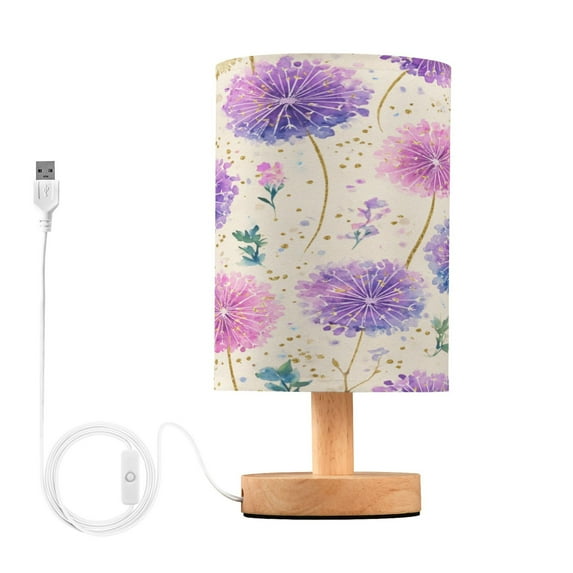 Lamp Printed Gifts Table Lamp USB Bedside Desk Nightstand Lamp Wood Base for Bedroom Living Room Office Desk College Dorm Watercolor Dandelions Pattern