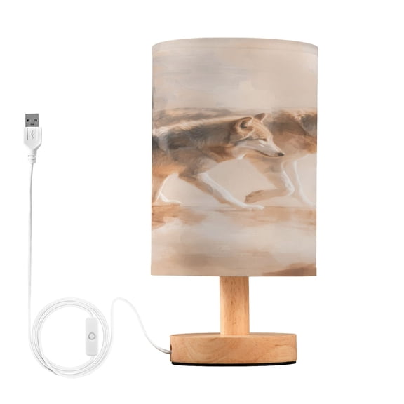 Lamp Printed Gifts Table Lamp USB Bedside Desk Nightstand Lamp Wood Base for Bedroom Living Room Office Desk College Dorm Abstract Wild Animals