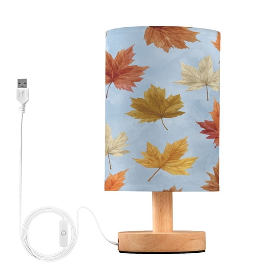 Lamp Printed Gifts Table Lamp USB Bedside Desk Nightstand Lamp Wood Base for Bedroom Living Room Office Desk College Dorm Autumn Maple Leaves