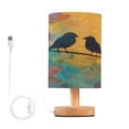 thumbnail image 1 of Lamp Printed Gifts Table Lamp USB Bedside Desk Nightstand Lamp Wood Base for Bedroom Living Room Office Desk College Dorm Birds on A Wire, 1 of 7
