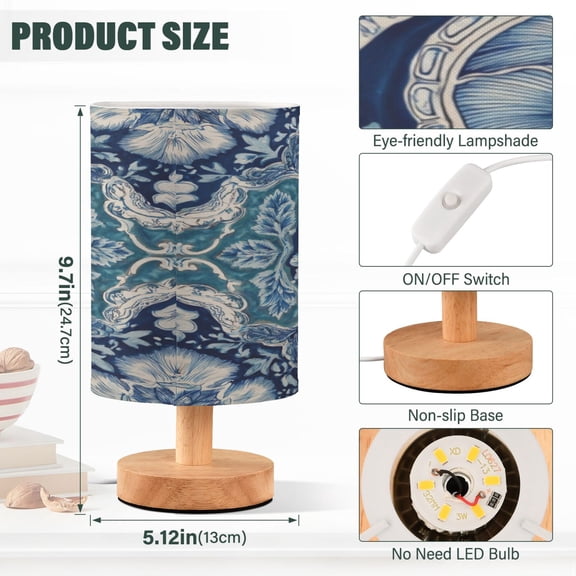 Lamp Printed Gifts Table Lamp USB Bedside Desk Nightstand Lamp Wood Base for Bedroom Living Room Office Desk College Dorm Dark Teal Turtle Pattern