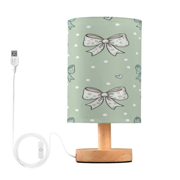 Lamp Printed Gifts Table Lamp USB Bedside Desk Nightstand Lamp Wood Base for Bedroom Living Room Office Desk College Dorm Green and Mint Bows