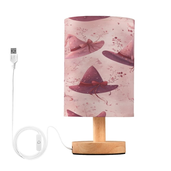 Lamp Printed Gifts Table Lamp USB Bedside Desk Nightstand Lamp Wood Base for Bedroom Living Room Office Desk College Dorm Hats with Delicate Bows