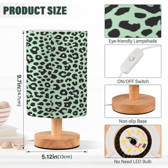 Lamp Printed Gifts Table Lamp USB Bedside Desk Nightstand Lamp Wood Base for Bedroom Living Room Office Desk College Dorm Mint Green Leopard Print
