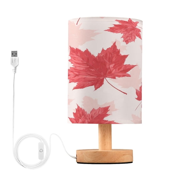 Lamp Printed Gifts Table Lamp USB Bedside Desk Nightstand Lamp Wood Base for Bedroom Living Room Office Desk College Dorm Red Maple Leaves Pattern