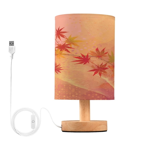 Lamp Printed Gifts Table Lamp USB Bedside Desk Nightstand Lamp Wood Base for Bedroom Living Room Office Desk College Dorm Red Maple Leaves in Autumn