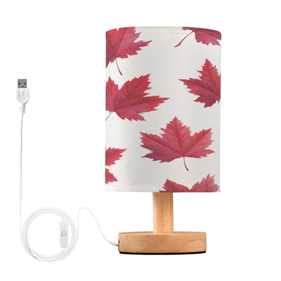 Lamp Printed Gifts Table Lamp USB Bedside Desk Nightstand Lamp Wood Base for Bedroom Living Room Office Desk College Dorm Red Maple Leaves