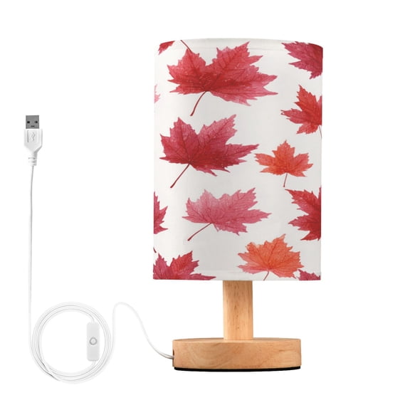 Lamp Printed Gifts Table Lamp USB Bedside Desk Nightstand Lamp Wood Base for Bedroom Living Room Office Desk College Dorm Vibrant Red Maple Leaves