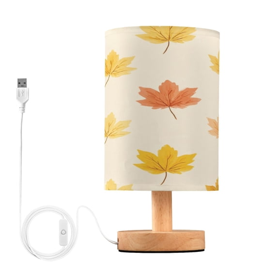 Lamp Printed Gifts Table Lamp USB Bedside Desk Nightstand Lamp Wood Base for Bedroom Living Room Office Desk College Dorm Yellow Maple Leaves Pattern