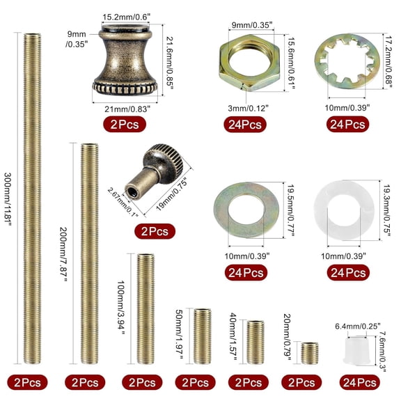 Lamp Repair Hardware Assortment,All Thread Pipe Lamp Rod,Includes Lamp Nipples,Coupling Pipe Connectors,Switch Knobs,Washers & Lock Nuts (Bronze Color/Including 12 Inch Lamp Rod Kit, 136)