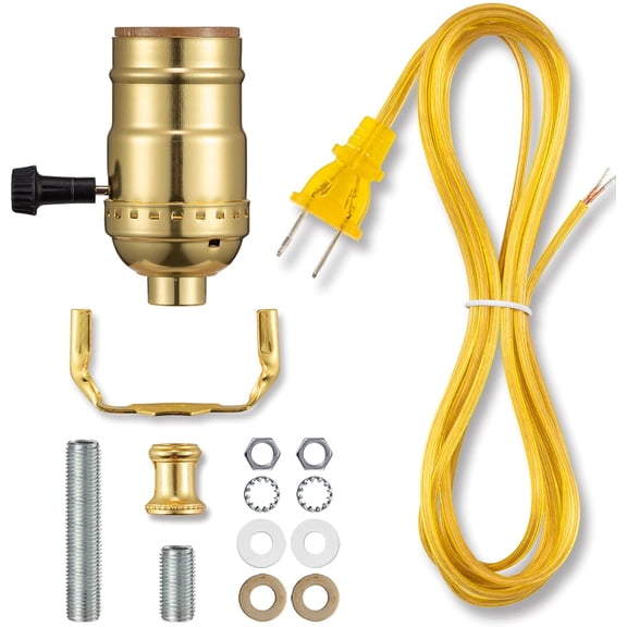 Lamp Rewire Kit, Lamp Kits for Do It Yourself, Lamp Repair Kit with 3-Way Lamp Socket and Essential Hardware, 12 Ft Lamp Cord Replacement, Lamp Rewiring Kit for Table Lamps and Floor Lamps (Gold)