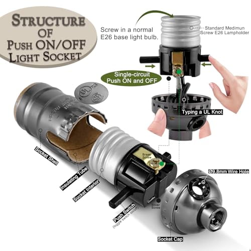 Lamp Rewire Kit,Lamp Socket Replacement Kit,Antique Brass Light Socket with Matching Electric Cord Set,DIY Lamp Making Kit Lamp Wiring Kit with All Essential Hardware (Black, 1)