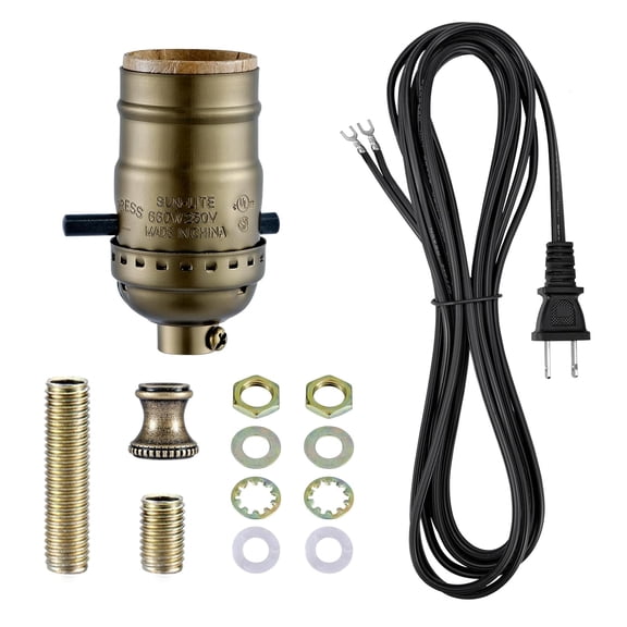 Lamp Rewire Kit,Lamp Socket Rlacement Kit,Antique Brass Light Socket with Mating Electric Cord Set,DIY Lamp Making Kit Lamp Wi Kit with All Essential Hardware (Brone, 1)