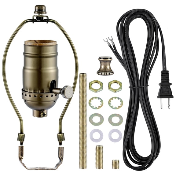 Lamp Rewire Kit,Make a Lamp or Rair Kit,3-Way Lamp Socket with Mating Cord Lamp Harp Set,Lamp Wi Kit for Table Floor Lamp,Essential Hardware for DIY Lamp Design or Rair (Antique Brass, 1)