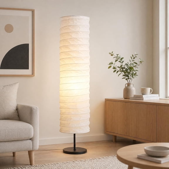 Lamp Shade: Foldable White Paper Floor Lampshade for Standing Floor Lamp Replacement, Soft Light Diffuser for Bedroom Living Room Decor, Easy Install (37.4"W x 8.66"H)