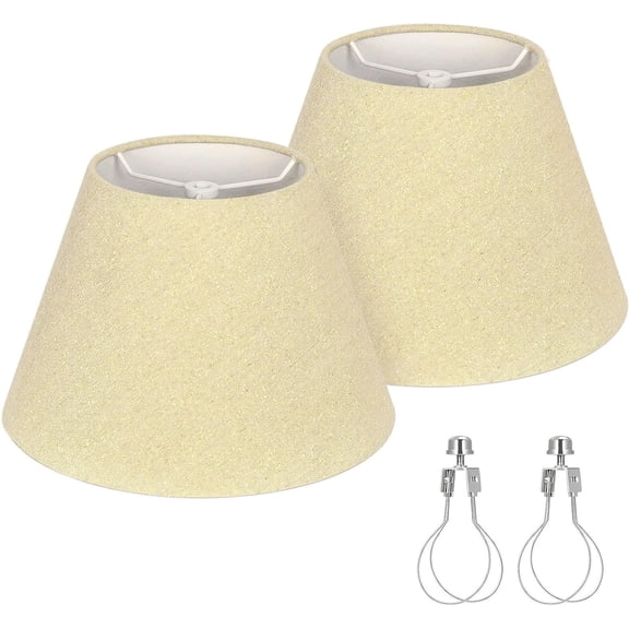 Lamp Shades with Glitter Gold Thread, Replacement Lamp Shades for Table Floor Bedside Lamps, 5.5" Top x 10" Bottom x 6.6" High, Durable Lampshade with Spider Fitter, Bulb Clip Adapters Included