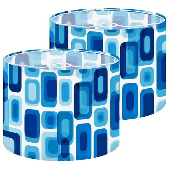 Lamp Shades Set of 2 Abstract Blue Rounded Rectangle Geometric Retro Mid Century 13" x 13" x 10" Lampshade for Table Lamps Floor Lamps Lamp Shade Replacement Easy Assembly Required