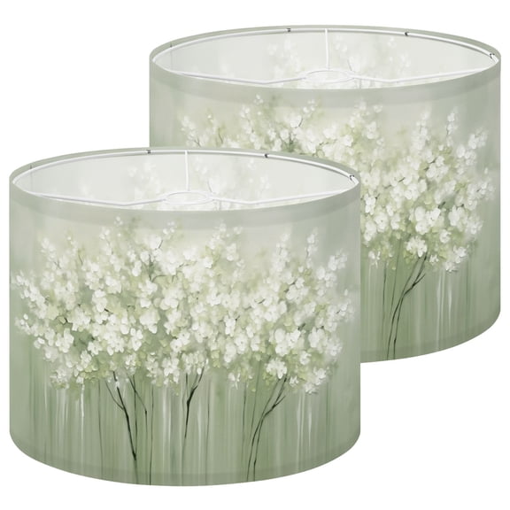 Lamp Shades Set of 2 Abstract Floral White Blossoms Green 13" x 13" x 10" Lampshade for Table Lamps Floor Lamps Lamp Shade Replacement Easy Assembly Required