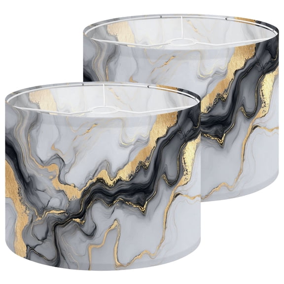 Lamp Shades Set of 2 Abstract Marble Texture Gold Veins Gray Black Fluid Art 13" x 13" x 10" Lampshade for Table Lamps Floor Lamps Lamp Shade Replacement Easy Assembly Required