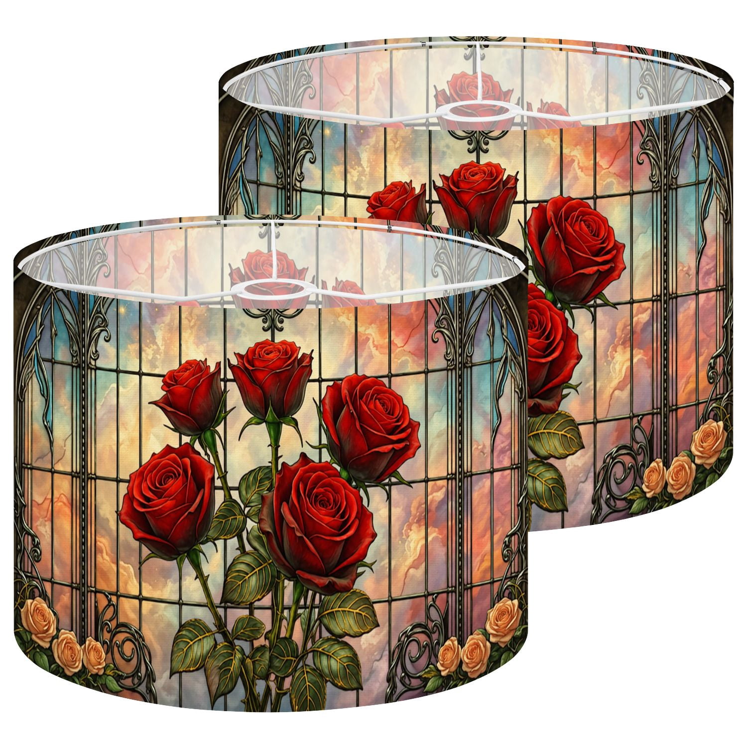 Set Of 2 Linen Drum Lamp Shades – 13x13x10 Inch, Abstract Art Pattern, Easy Assembly, Fits E26/E14/E11, For Table & Floor Lamps