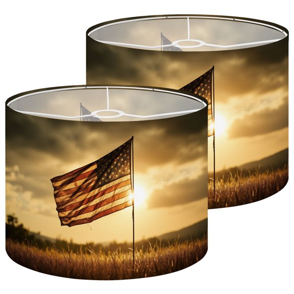 Lamp Shades Set of 2 American Flag Waving Golden Sunset Rural Field Landscape 13" x 13" x 10" Lampshade for Table Lamps Floor Lamps Lamp Shade Replacement Easy Assembly Required