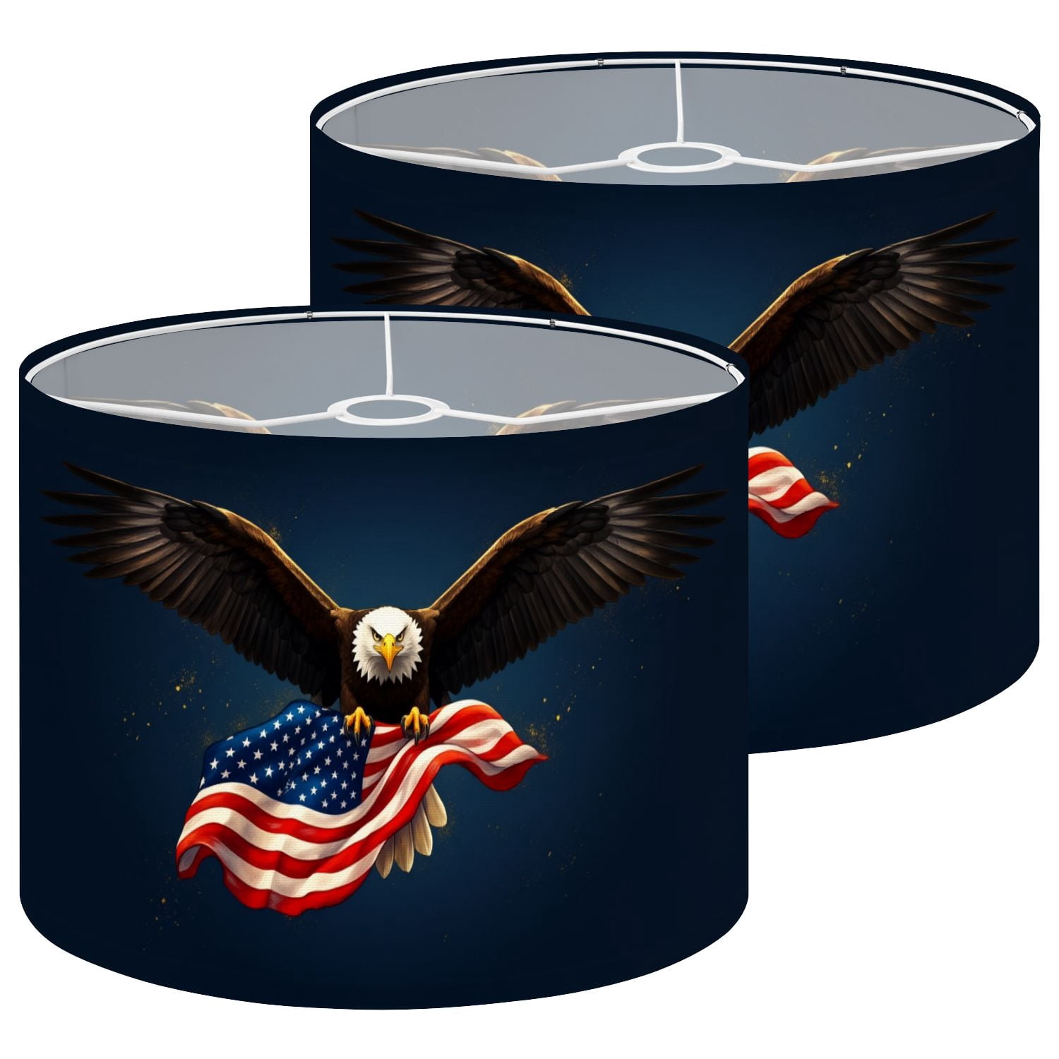 Lamp Shades Set of 2 Bald Eagle Holding American Flag Independence Day 13" x 13" x 10" Lampshade for Table Lamps Floor Lamps Lamp Shade Replacement Easy Assembly Required
