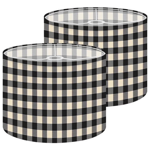 Lamp Shades Set of 2 Beige Black Textured Checkered Subtle Grunge Neutral Earth 13" x 13" x 10" Lampshade for Table Lamps Floor Lamps Lamp Shade Replacement Easy Assembly Required