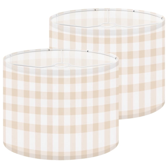 Lamp Shades Set of 2 Beige White Gingham Check Minimalist Grid Pink Checkered 13" x 13" x 10" Lampshade for Table Lamps Floor Lamps Lamp Shade Replacement Easy Assembly Required