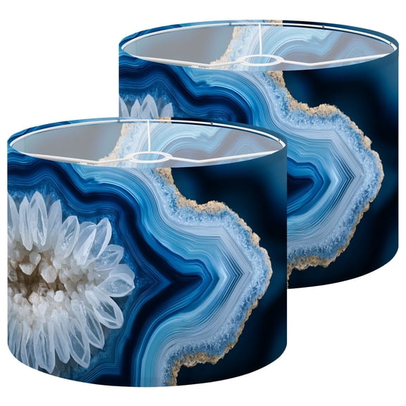Lamp Shades Set of 2 Blue Agate Geode Crystal Abstract Layers White Quartz Center 13" x 13" x 10" Lampshade for Table Lamps Floor Lamps Lamp Shade Replacement Easy Assembly Required