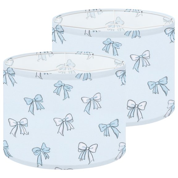 Lamp Shades Set of 2 Blue Ribbon Bow Soft Pastel Tones 13" x 13" x 10" Lampshade for Table Lamps Floor Lamps Lamp Shade Replacement Easy Assembly Required